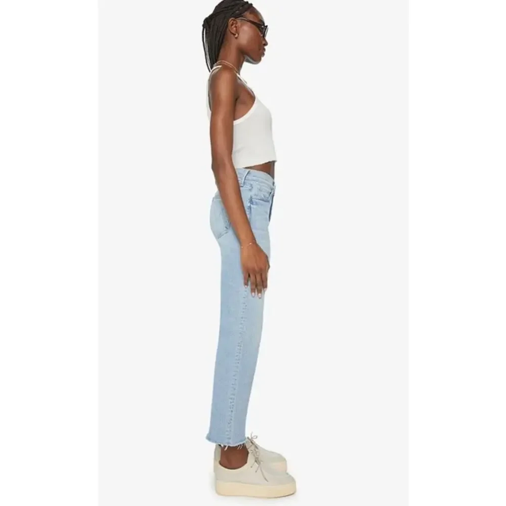 MOTHER Jeans Kick It Ankle Fray Light Blue Wash Straight Leg Ankle Denim NWT 31 - Picture 3 of 13
